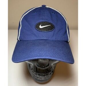 VINTAGE Nike Hat Cap Strap Back Black White Swoosh Adjustable Mens 90s